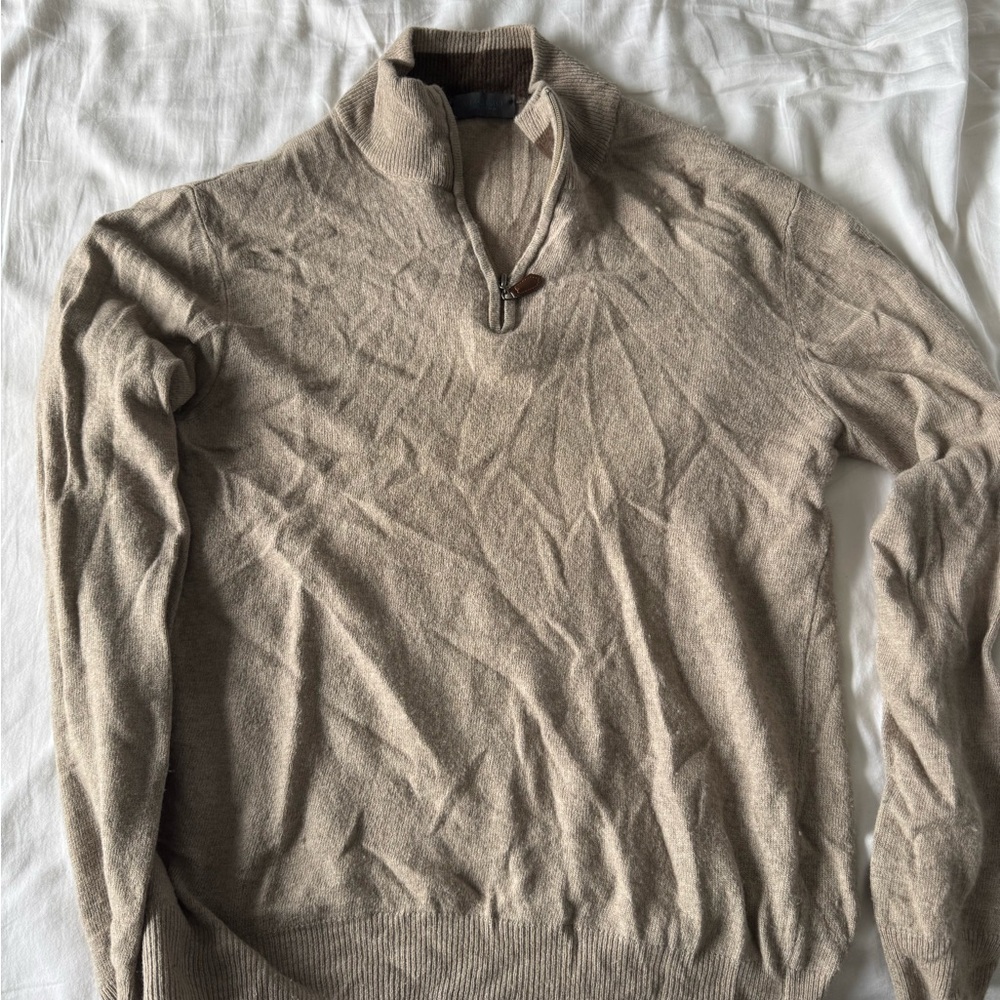 Men's Beige Zip-Up Sweater